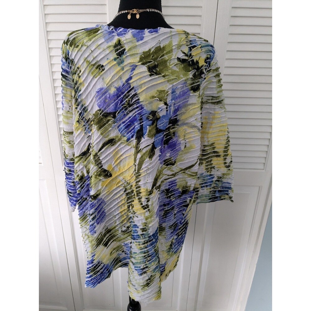 Susan Graver Tunic Top Womens XL Purple Yellow Watercolor Abstract Art To Wear - Picture 6 of 9